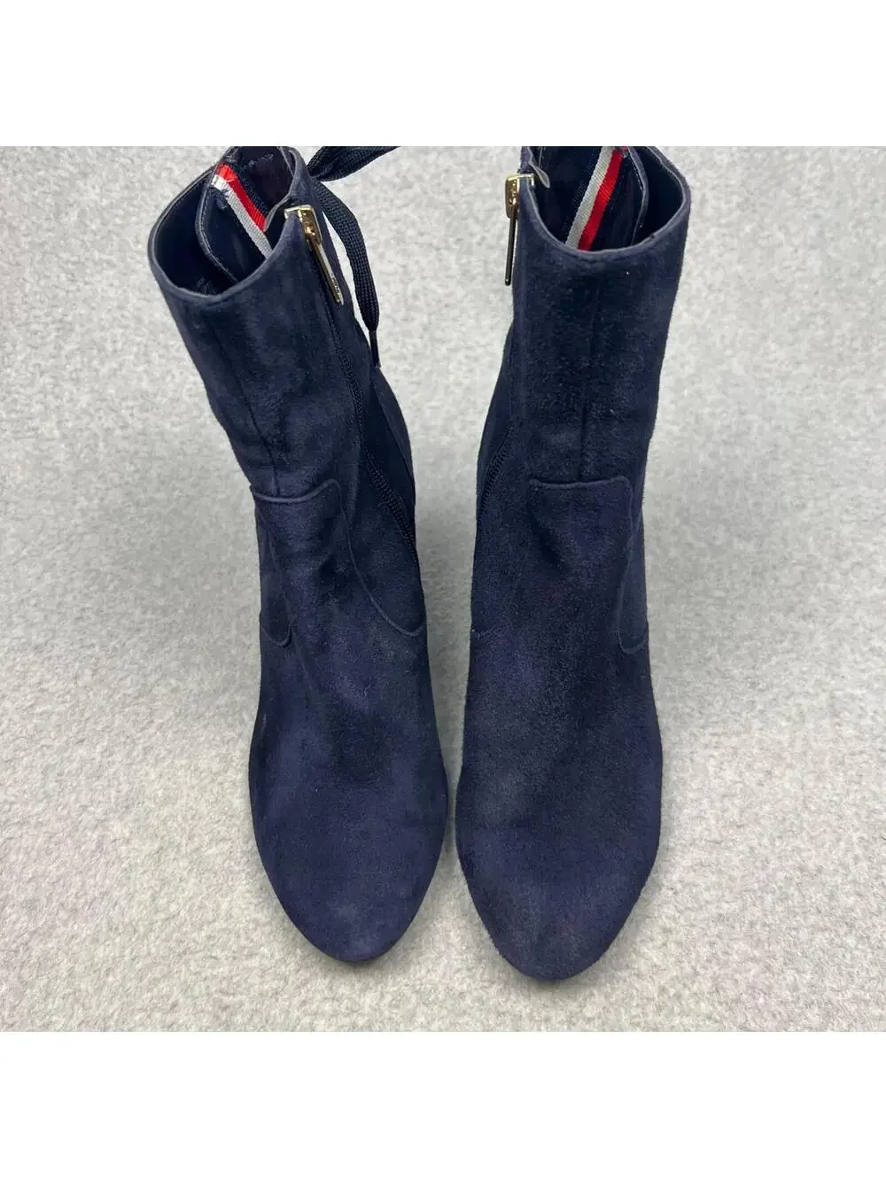 Y2K Tommy Hilfiger Leather Suede Ankle Booties Chunky Heel Womens Size 8.5 90's